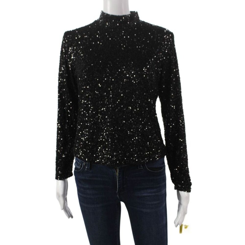 Insight Womens Basic Blouse Black Mock Neck Long Sleeve Polyester Zip Size L